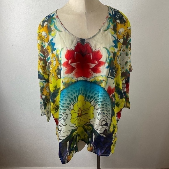 Johnny Was Barra Floral Print Flutter Blouse Sz S - Picture 1 of 5